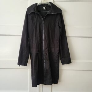 Necessary Evil Trench Coat Jacket Long Black Medium Black Gothic Zip Up Hooded